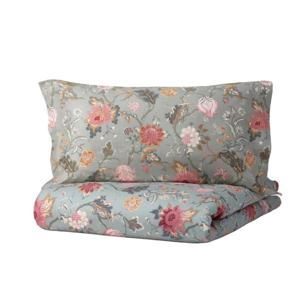 IKEA Floral Duvet Cover Set - Pink and Gray